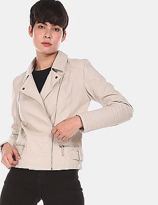 asymmetric zipper solid biker jacket