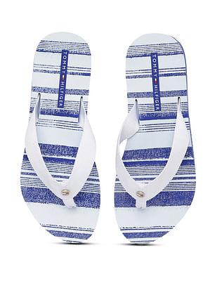 women v-strap striped flip flops