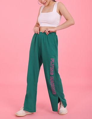 green split hem brand print track pants