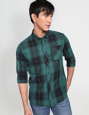 tartan check cotton casual shirt