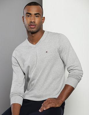 heathered badge sweater