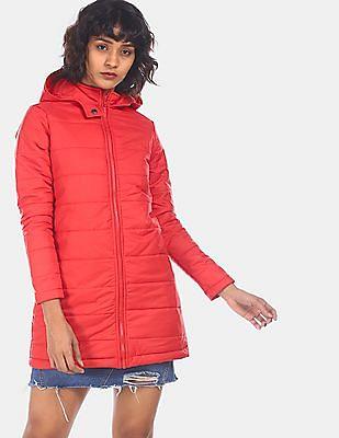 women red hooded quilted jacket