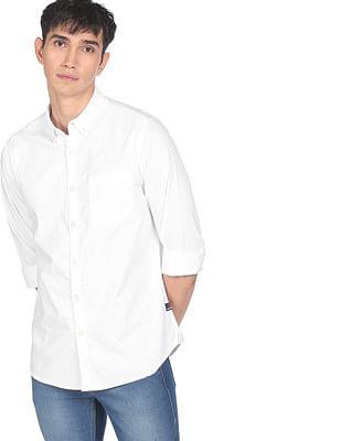 men white button down collar solid casual shirt