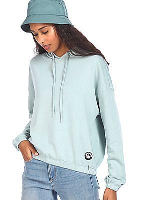 light blue drop shoulder solid hooded sweatshirt