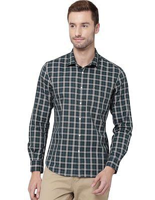 men dark green modern fit check casual shirt