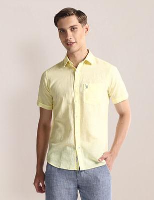 spread collar linen blend shirt