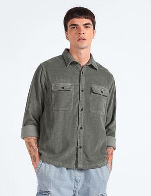 heavy corduroy flap pocket shirt