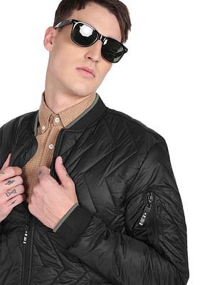 men black stand collar solid quilted jacket