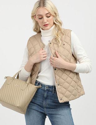 down quilted collarless jacket