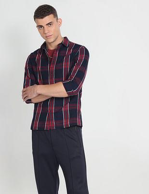 plaid check slim shirt