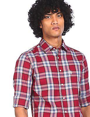 spread collar checked shirt