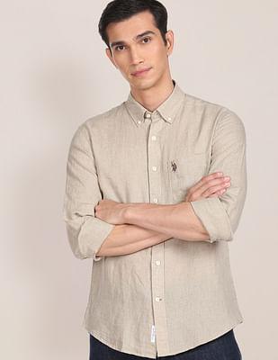 button down collar linen shirt