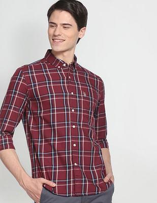 button down collar tartan check casual shirt