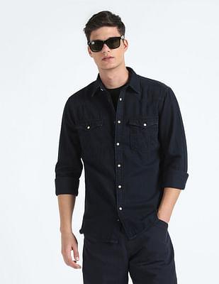 point collar denim shirt