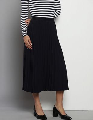 fluid twill pleated midi skirt