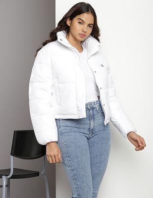 cropped shiny puffer jacket