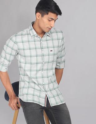 self stretch plaid check casual shirt