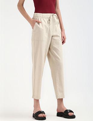 linen pull on stripes trousers