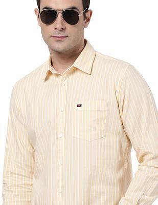 men yellow vertical stripe casual shirt