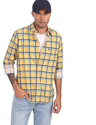 men yellow tailored regular fit check casual shirt