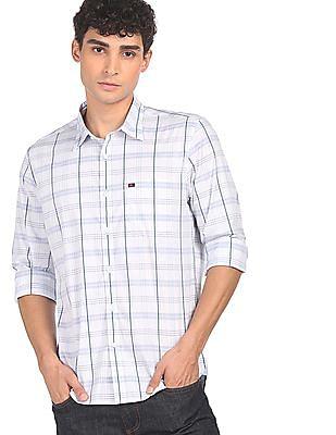 men white and blue slim fit check casual shirt