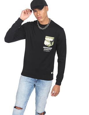 men black typographic print patch pocket sweatshirt