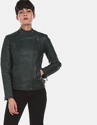 asymmetric zipper solid biker jacket