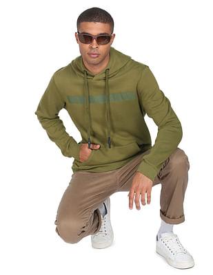 men olive embossed logo hooded sweatshirt