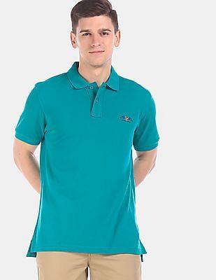 men teal short sleeve solid pique polo shirt