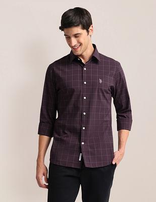 semi cutaway collar outline check shirt