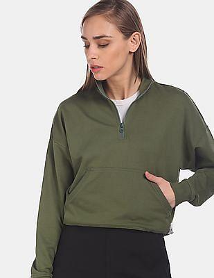 olive high neck solid sweatshirt