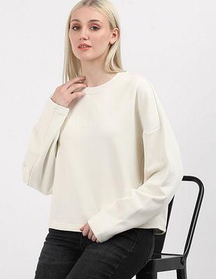 relaxed fit solid cotton sweatshirt