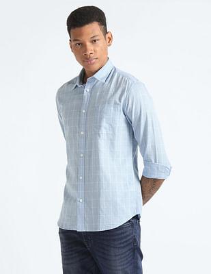 cotton linen check shirt