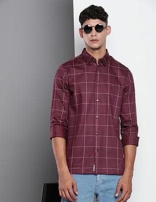 sateen stretch windowpane shirt