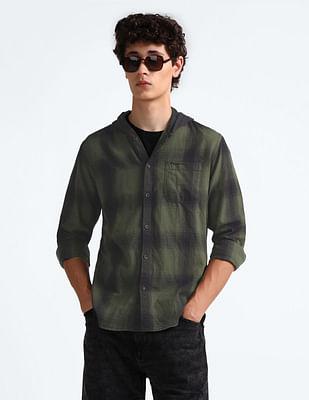 tartan check hooded shirt