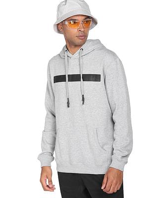 men grey embossed logo hooded sweatshirt