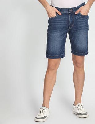 mid rise stone wash shorts