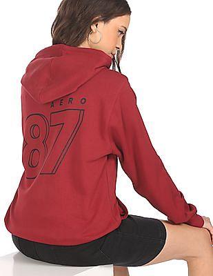 women maroon brand print hooded sweatshirt