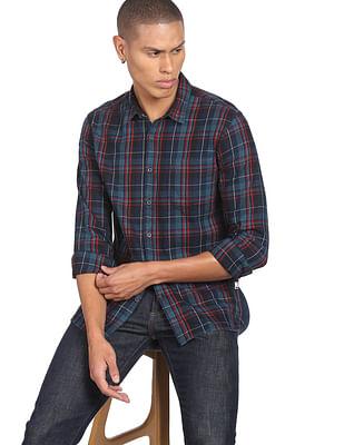 men multicolour plaid check cotton casual shirt