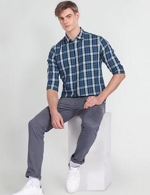 plaid check slim fit shirt