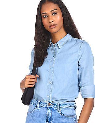 light blue spread collar chambray shirt