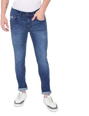 mid rise stone wash jeans