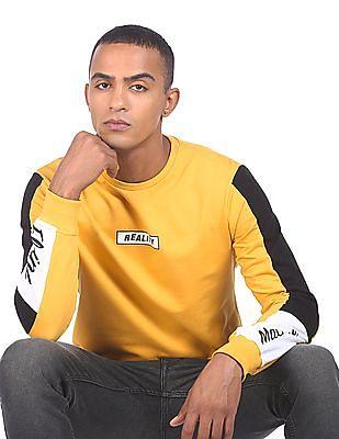 men gold long sleeve crew neck casual sweatshirt