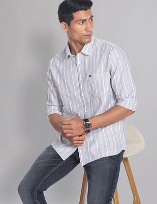 striped soladel uv stretch oxford casual shirt