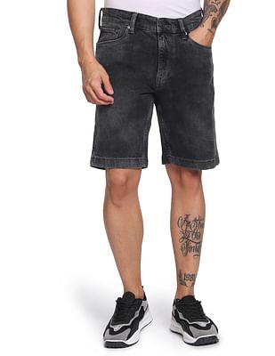 stone wash regular fit shorts