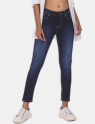 dark blue mid rise veronica skinny fit jeans