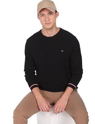 round neck self design sweater