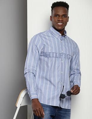 paper touch fil-a-fil stripe shirt