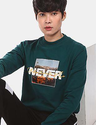 green crew neck graphic print sweatshirt