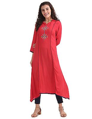 mandarin neck embroidered anarkali kurta